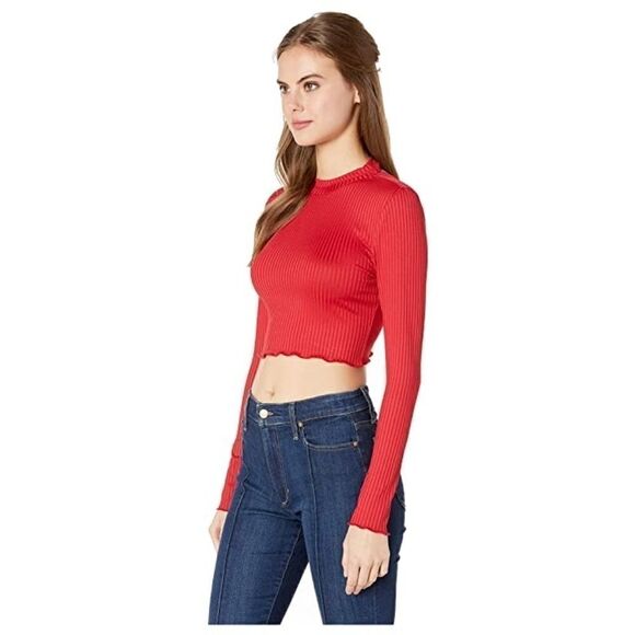 NEW BCBG Red LS Crop Top Size S - Picture 3 of 5
